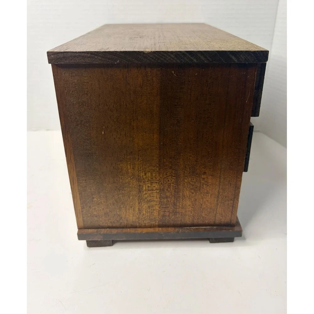 Vtg Wood Jewelry Project Box Miniature Dresser Chest 6 Drawer Red Velvet Lined